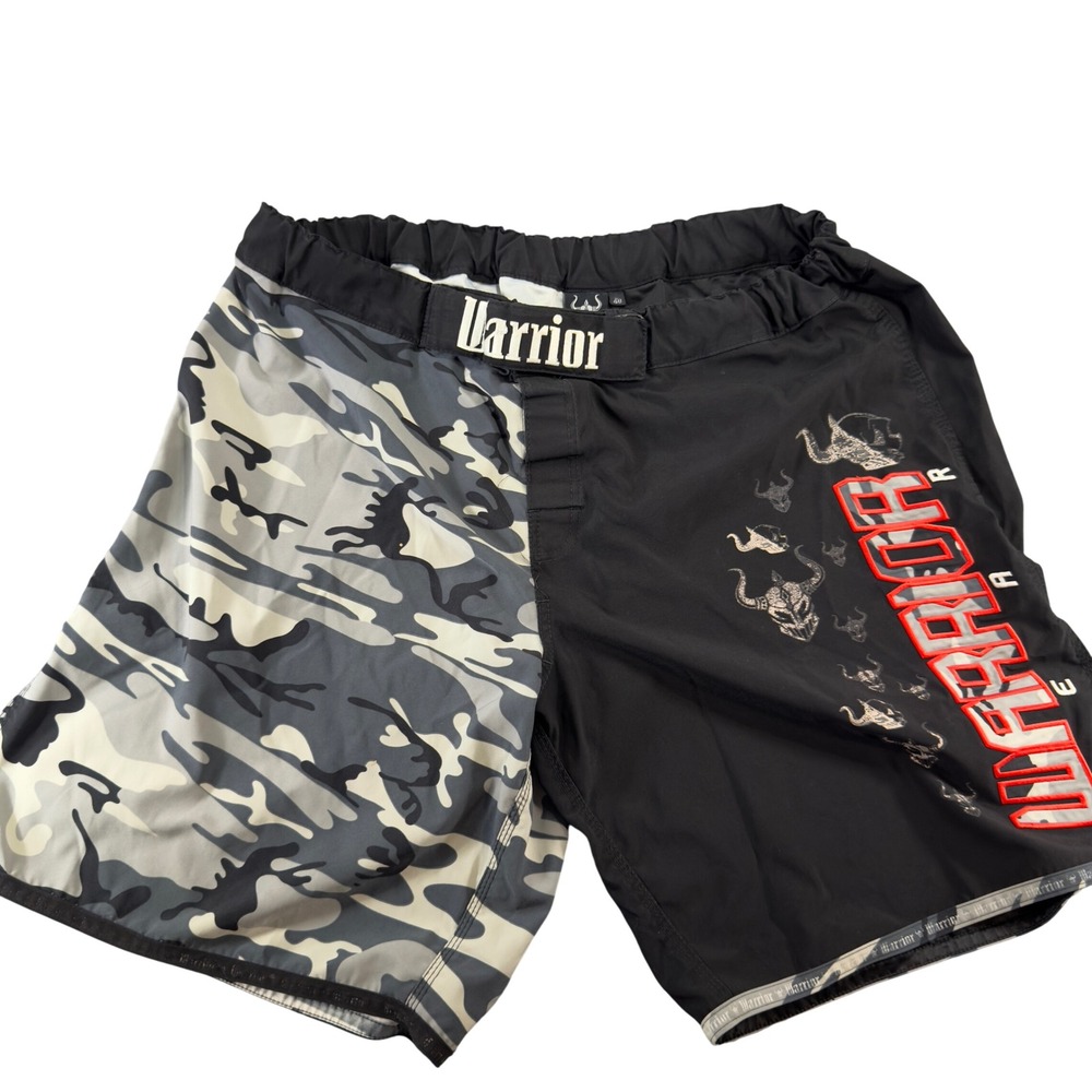 Warrior MMA Camo Split Panel Grappling Shorts Black Grey Size 40
